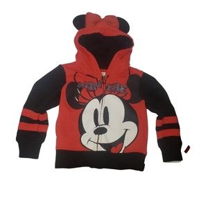 DISNEY Minnie Mouse Hooded Red Sweatshirt With Mouse Ears Size 3